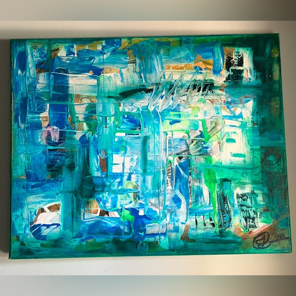 ORIGINAL Abstract Acrylic Painting on canvas. Signed by Artist. 16x20in